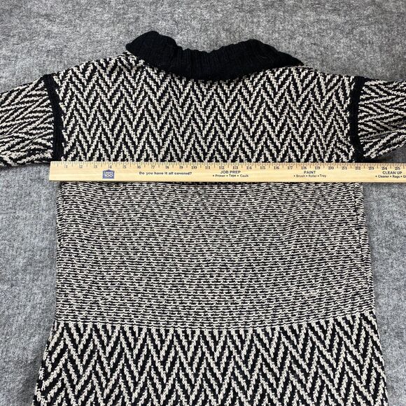 DKNY Sweater Women Large Alpaca Black White Cardigan Open Front Shawl Neck - Picture 7 of 10